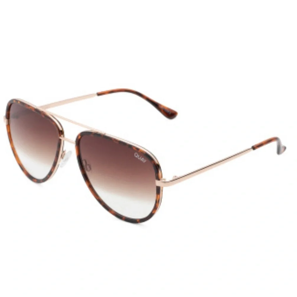 QUAY All In Sunglasses Tortoise Frame Brown Gradient Lenses Aviators Unisex NWT